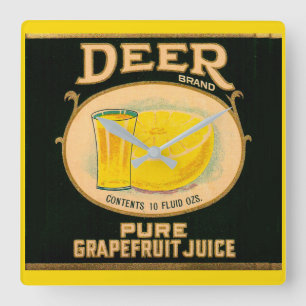 1930s Deer Brand Grapefruitsap Vierkante Klok