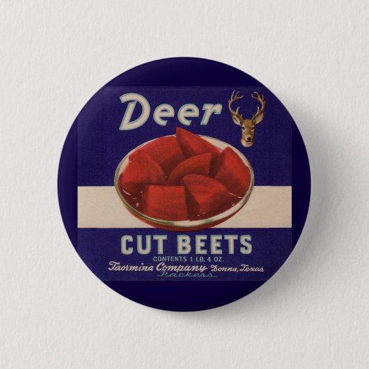 1930s Deer Cut Beets kan label geven Ronde Button 5,7 Cm (Voorkant)