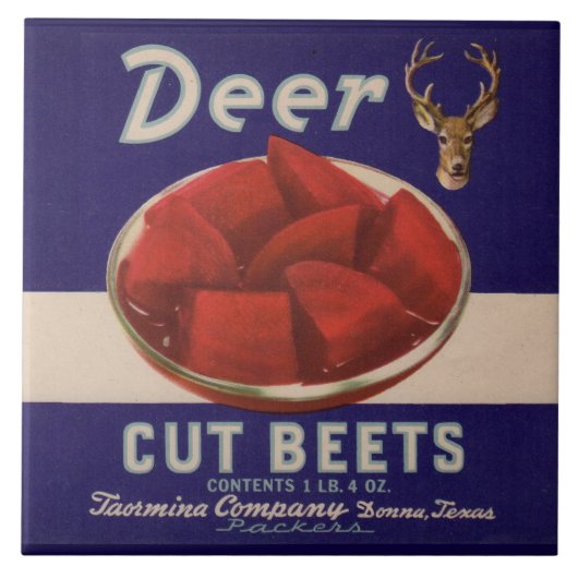 1930s Deer Cut Beets kan label geven Tegeltje (Voorkant)