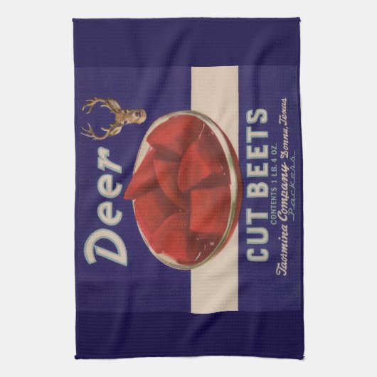 1930s Deer Cut Beets kan label geven Theedoek (Verticaal)
