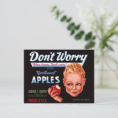 1930s Don't Worry brand appels fruit crate label Briefkaart (Staand voorkant)