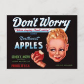 1930s Don't Worry brand appels fruit crate label Briefkaart (Voorkant)
