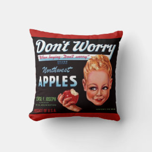 1930s Don't Worry brand appels fruit crate label Kussen