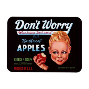 1930s Don't Worry brand appels fruit crate label Magneet