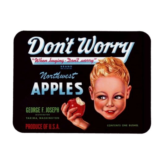 1930s Don't Worry brand appels fruit crate label Magneet (Horizontaal)