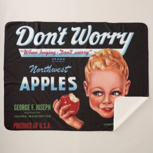 1930s Don't Worry brand appels fruit crate label Sherpa Deken