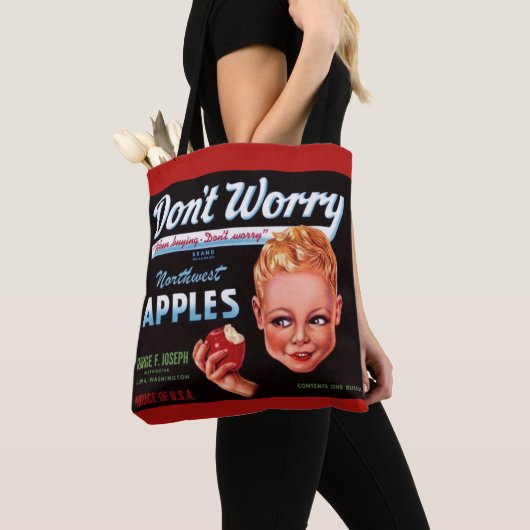 1930s Don't Worry brand appels fruit crate label Tote Bag (Dichtbij)
