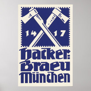 1930s Duitse Bier reclameposter Hackerbräu Poster