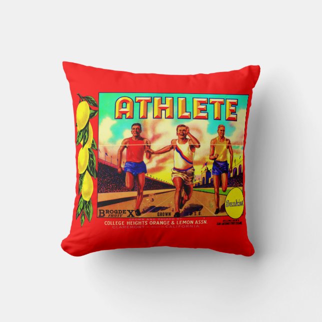 1930s Etiket van Athlete-vruchten Kussen (Voorkant)