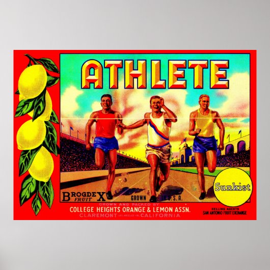 1930s Etiket van atlete-vruchten Poster (Voorkant)