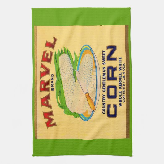1930s Etiket van marvel-maïs in blik Theedoek (Verticaal)