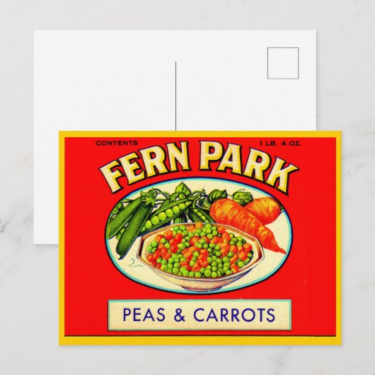 1930s Fern Park erwten en wortelt Briefkaart (Voorkant / Achterkant)