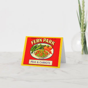 1930s Fern Park erwten en wortelt Notitiekaartje