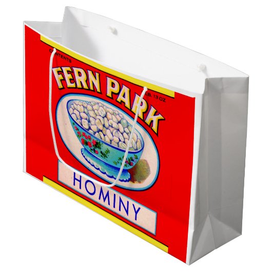 1930s Fern Park hominy grits label Groot Cadeauzakje (Voorkant Gekanteld)