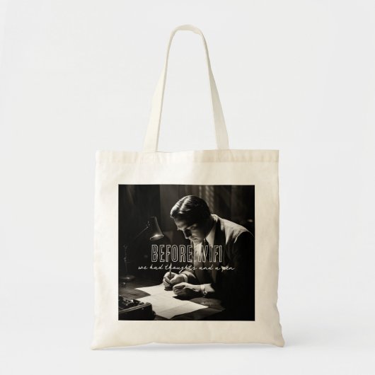 1930s Film-Noir - Voor WiFi - Gedachten en pen Tote Bag (Voorkant)