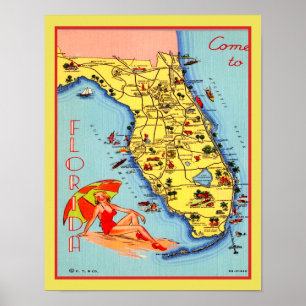 1930's Florida Beach Reizen Poster