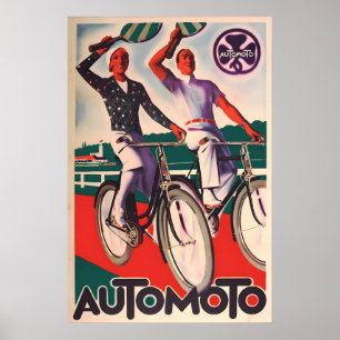 1930s Franse fietsreclameposter Automoto Poster