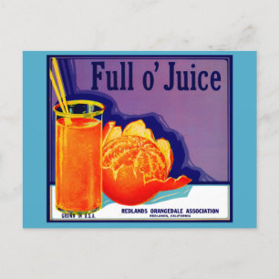 1930s Full o’ Juice sinaasappel krat label Briefkaart