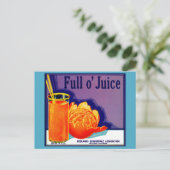 1930s Full o’ Juice sinaasappel krat label Briefkaart (Staand voorkant)