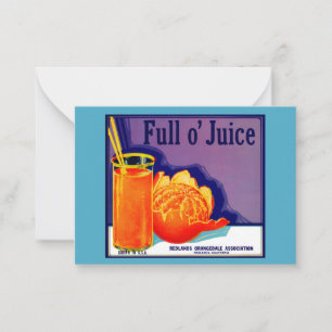 1930s Full o’ Juice sinaasappel krat label Notitiekaartje