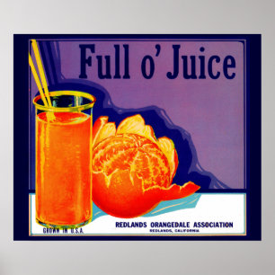 1930s Full o’ Juice sinaasappel krat label Poster