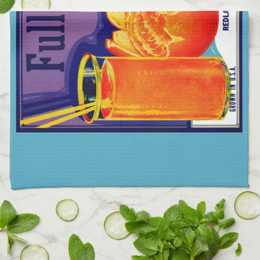 1930s Full o’ Juice sinaasappel krat label print Theedoek (Gevouwen)