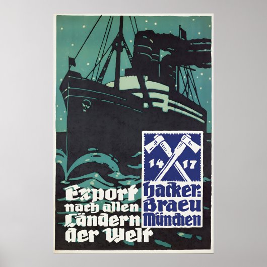 1930s German Beer Poster Hackerbräu München (Voorkant)