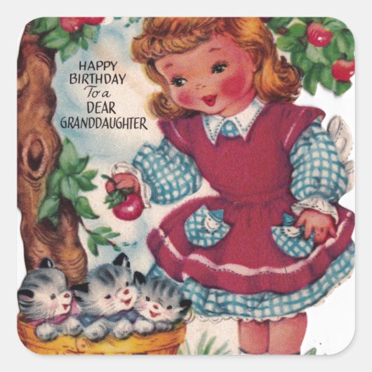 1930s  Happy Birthday-kleindochter Vierkante Sticker (Voorkant)