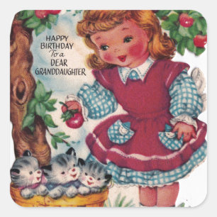 1930s  Happy Birthday-kleindochter Vierkante Sticker