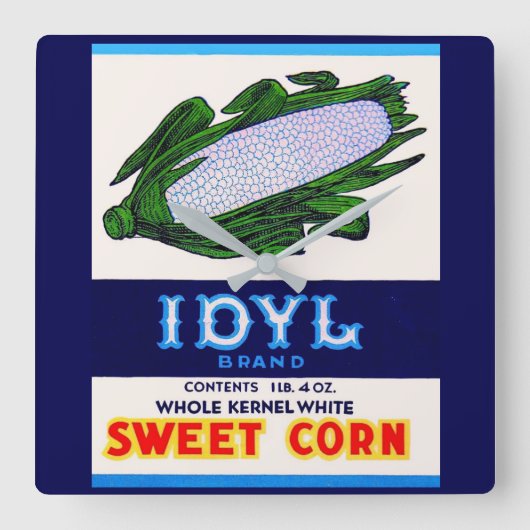 1930s Idyl Sweet Corn-label Vierkante Klok (Voorkant)