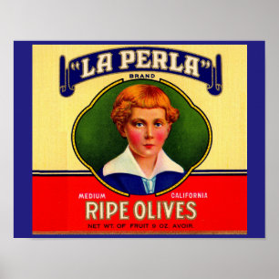 1930s LaPerla Olijflabel Poster