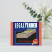 1930s Legal Tender oranje crate label Briefkaart (Staand voorkant)