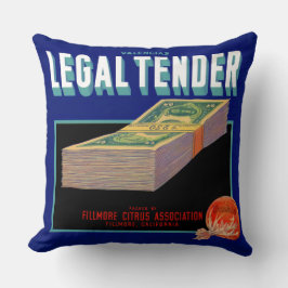 1930s Legal Tender oranje crate label Kussen