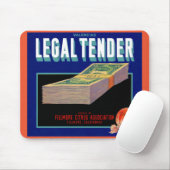 1930s Legal Tender oranje crate label Muismat (Met muis)