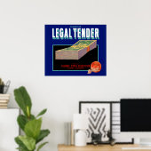 1930s Legal Tender oranje crate label Poster (Thuiskantoor)