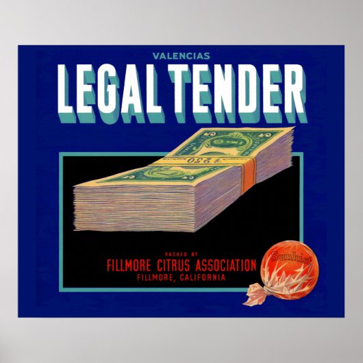 1930s Legal Tender oranje crate label Poster (Voorkant)