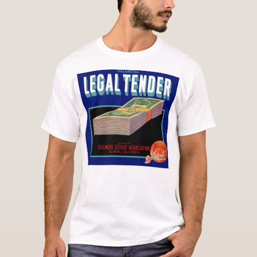 1930s Legal Tender oranje crate label T-shirt (Voorkant)