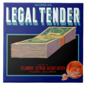 1930s Legal Tender oranje crate label Tegeltje (Voorkant)