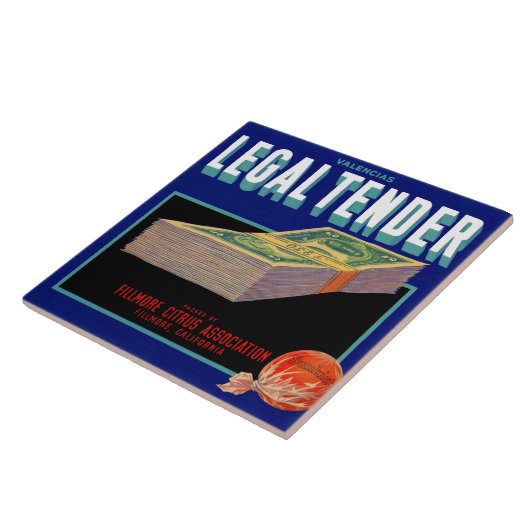 1930s Legal Tender oranje crate label Tegeltje (Zijkant)