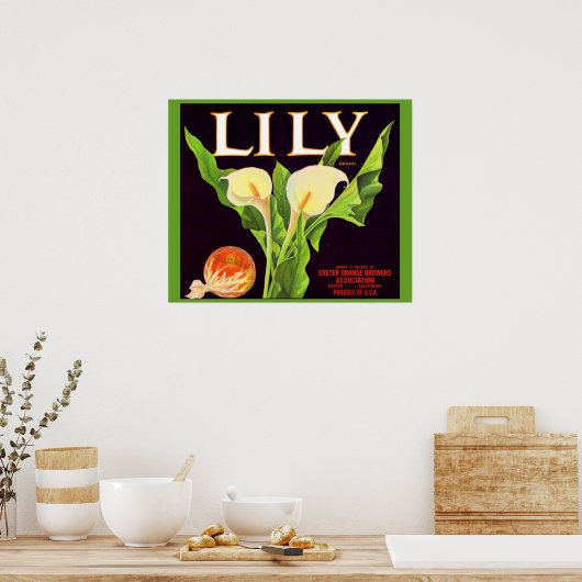 1930s Lily sinaasappel krat label Poster (Keuken)