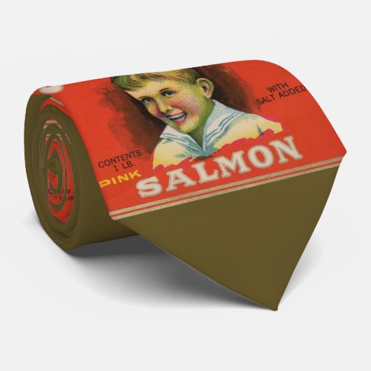 1930s Mi-Boy pink salmon can label print Stropdas (Opgerold)