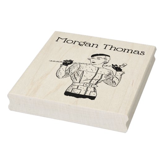 1930s Modieuze Dame Golfster met Golfclub Rubberstempel (Stempel)