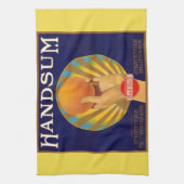 1930s oranje krateletiket Handsomdruk Theedoek (Verticaal)