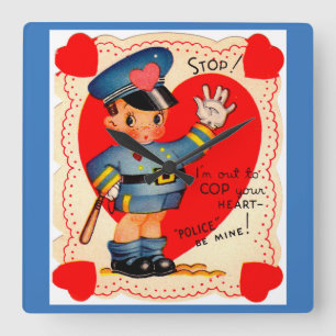 1930s politie jongen valentijnskaart vierkante klok