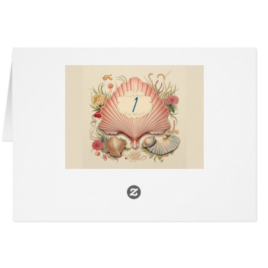 1930s Seaside Seashell Art Deco Tafelnummer Vouw (Achterkant Horizontaal)