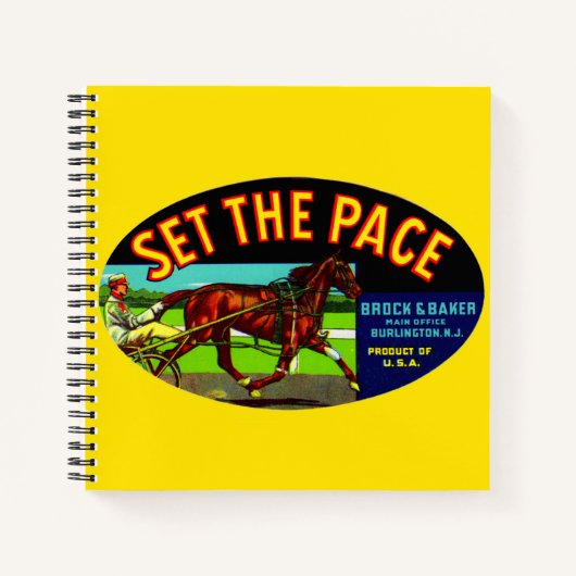 1930s Set the Pace groentekratlabel Notitieboek (Voorkant)