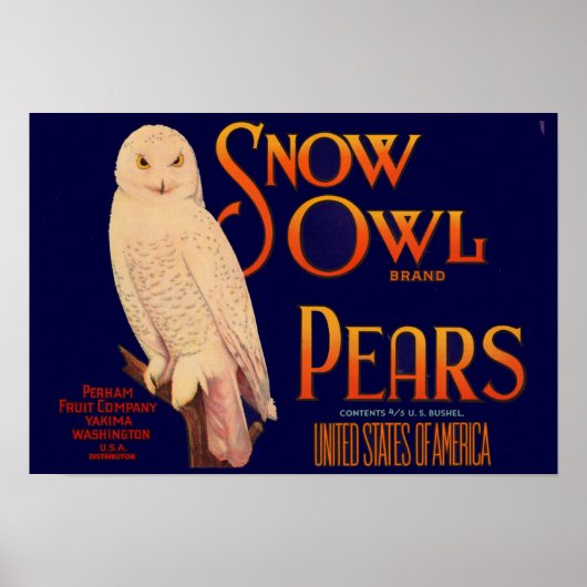 1930s Sneeuwboomperen Etiket op peervruchten Poster (Voorkant)