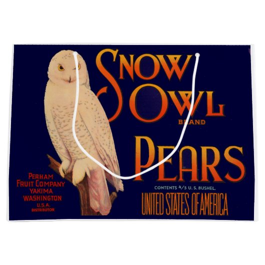 1930s Snow Owl branderperen fruitkrattendruk Groot Cadeauzakje (Voorkant)