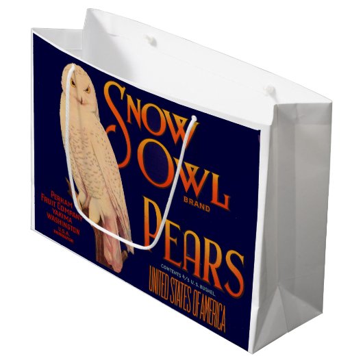 1930s Snow Owl branderperen fruitkrattendruk Groot Cadeauzakje (Voorkant Gekanteld)