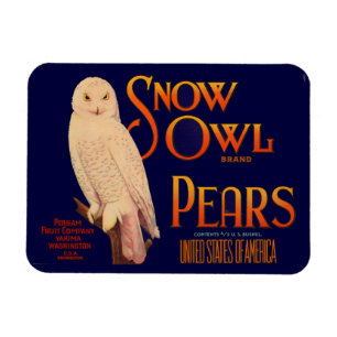 1930s Snow Owl branderperen fruitkrattendruk Magneet